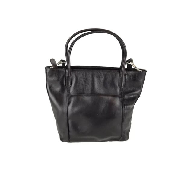 Bechamel Womens Black Leather Double Handles Detachable Strap Pockets Tote Bag - Picture 2 of 8